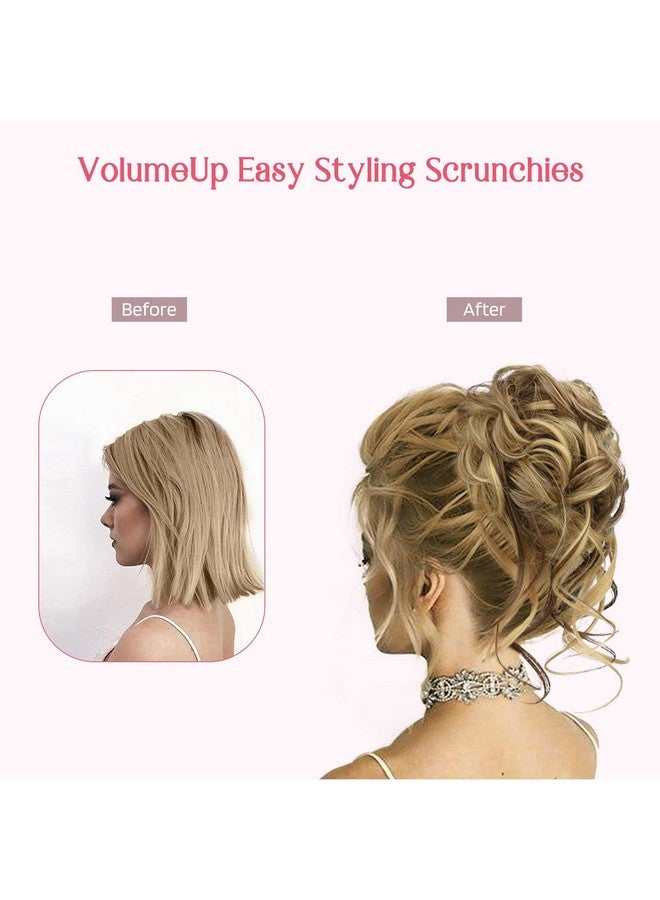 HOOJIH Messy Bun Hair Piece, 2PCS Tousled Updo with Tendrils Hair Bun Extensions Wavy Curly Hair Wrap Ponytail Hairpieces Thick Hair Scrunchies for Women HB010 Dasiy - Cool Light Blonde - Image 3