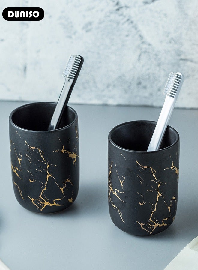 DUNISO Bathroom Accessories Set, 4 Pcs Ceramic Bathroom Decor Accessories, Includes Soap Dispenser, Toothbrush Holder, Toothbrush Cup, Soap Dish, Home Apartment Modern Bathroom Decor Vanity Countertop, Countertop Organizer for Housewarming Gift - Image 4