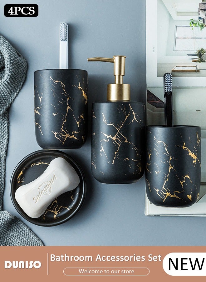 DUNISO Bathroom Accessories Set, 4 Pcs Ceramic Bathroom Decor Accessories, Includes Soap Dispenser, Toothbrush Holder, Toothbrush Cup, Soap Dish, Home Apartment Modern Bathroom Decor Vanity Countertop, Countertop Organizer for Housewarming Gift - Image 1