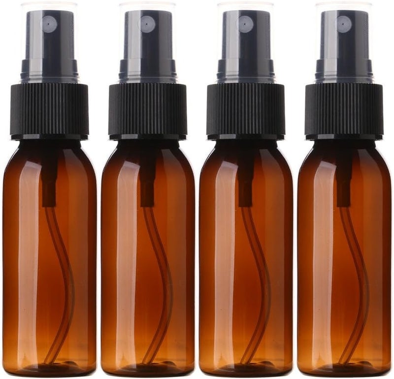 Spray Bottles 30ML1oz 4 Pack Amber Empty Plastic Mini Travel Bottle Set with Fine Mist Portable Refillable Makeup Cosmetic Atomizer Travel Size Bottle for Perfume Cosmetic Skincare Aromatherapy
