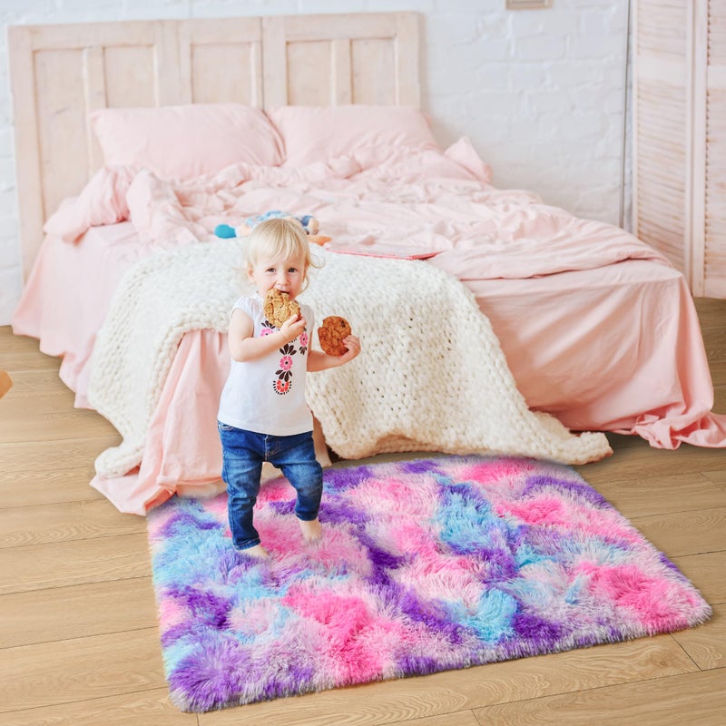 Tepook Soft Rainbow Rug for Girls Room, Cute Fluffy Girls Bedroom Rugs, 2x3 Feet Shaggy Princess Rug Colorful Carpet for Kids Teens Toddler Playroom Nursery Reading Nook, Hot Pink - Image 3