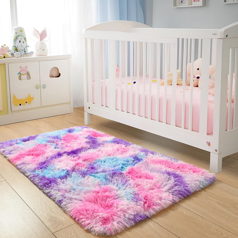 Tepook Soft Rainbow Rug for Girls Room, Cute Fluffy Girls Bedroom Rugs, 2x3 Feet Shaggy Princess Rug Colorful Carpet for Kids Teens Toddler Playroom Nursery Reading Nook, Hot Pink - Image 4