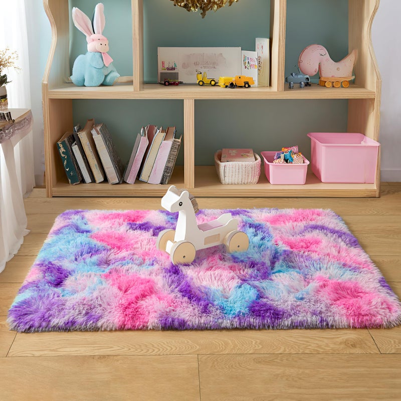 Tepook Soft Rainbow Rug for Girls Room, Cute Fluffy Girls Bedroom Rugs, 2x3 Feet Shaggy Princess Rug Colorful Carpet for Kids Teens Toddler Playroom Nursery Reading Nook, Hot Pink - Image 1