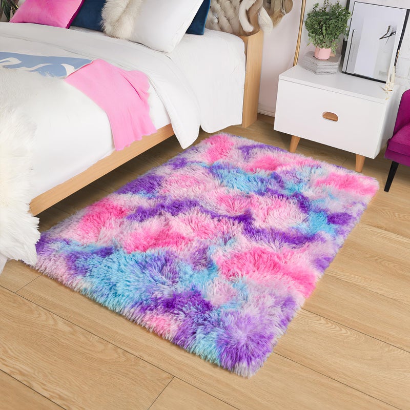 Tepook Soft Rainbow Rug for Girls Room, Cute Fluffy Girls Bedroom Rugs, 2x3 Feet Shaggy Princess Rug Colorful Carpet for Kids Teens Toddler Playroom Nursery Reading Nook, Hot Pink - Image 2