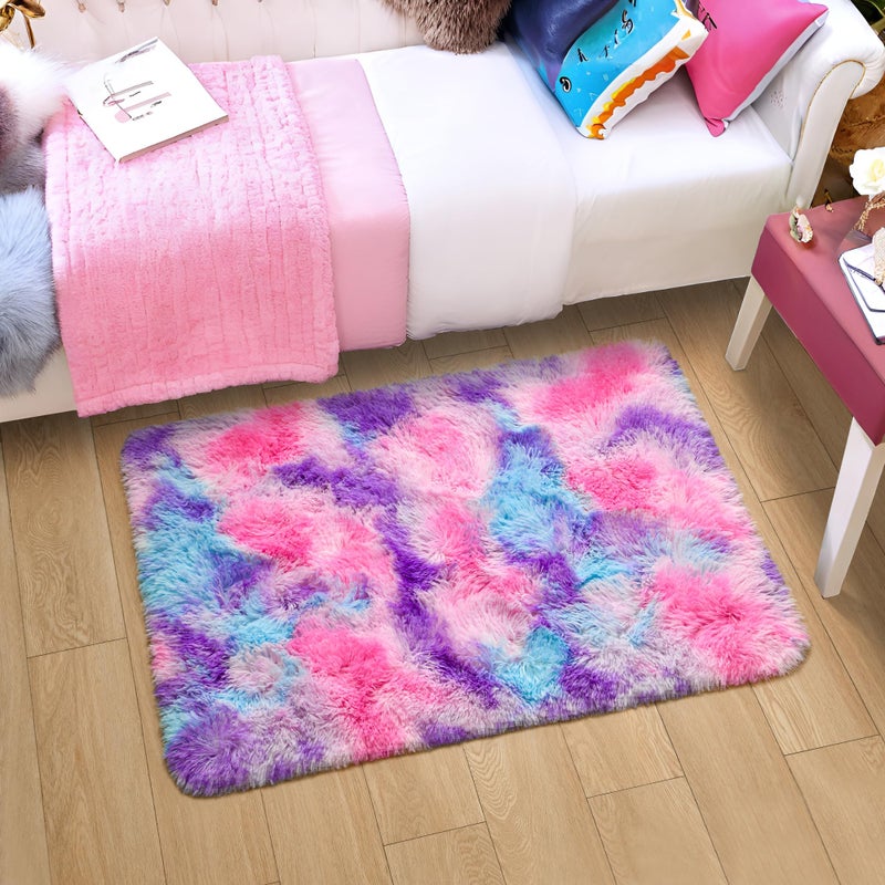Tepook Soft Rainbow Rug for Girls Room, Cute Fluffy Girls Bedroom Rugs, 2x3 Feet Shaggy Princess Rug Colorful Carpet for Kids Teens Toddler Playroom Nursery Reading Nook, Hot Pink - Image 5