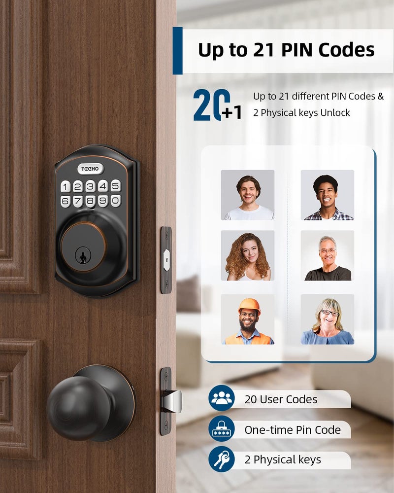 TEEHO TE001K Keyless Entry Door Lock with Handle, Electronic Keypad Deadbolt with 2 Knobs, High-Security Front Door Handle Set for Home & Rental, Smart Auto-Locking, Easy Install, Oil-Rubbed Bronze - Image 2