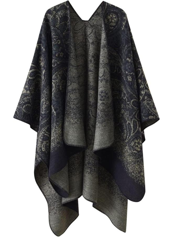 كوفوز وشاح نسائي لف الشتاء والخريف بونشو طراز ريترو نمط كلاسيكي كاب لف خفيف الوزن مفتوح الأمام سويتر كارديجان