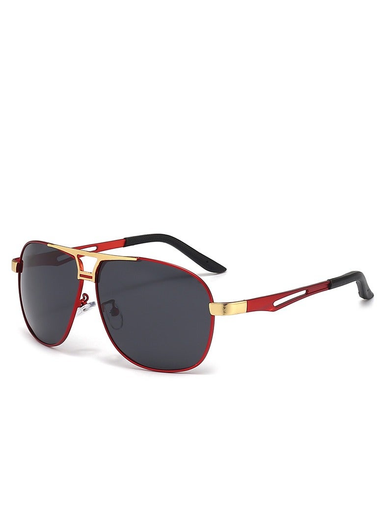 QZ New Men's Polarized Sunglasses Day and Night Color Changing Sunglasses Driving Sun Shade Glasses Red Frame Black And Gray Film - Image 1