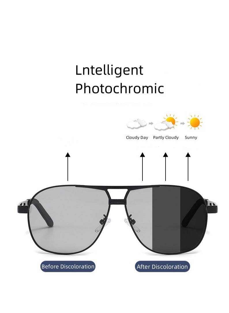 QZ New Men's Polarized Sunglasses Day and Night Color Changing Sunglasses Driving Sun Shade Glasses Red Frame Black And Gray Film - Image 2