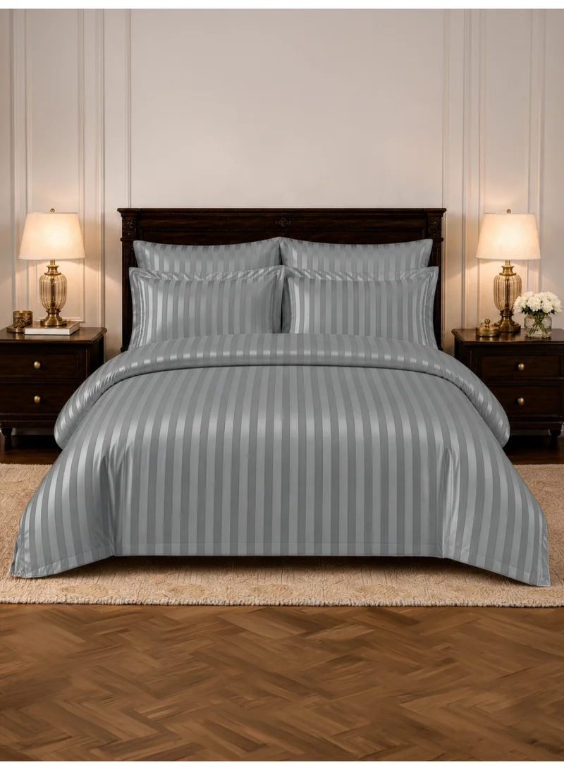 Hotel Striped Duvet Cover Set, Fits 200x200 cm Size Bed, 6-Pcs King Size Bedding Set, Brushed Microfiber Fabric, (Filler Not Included).