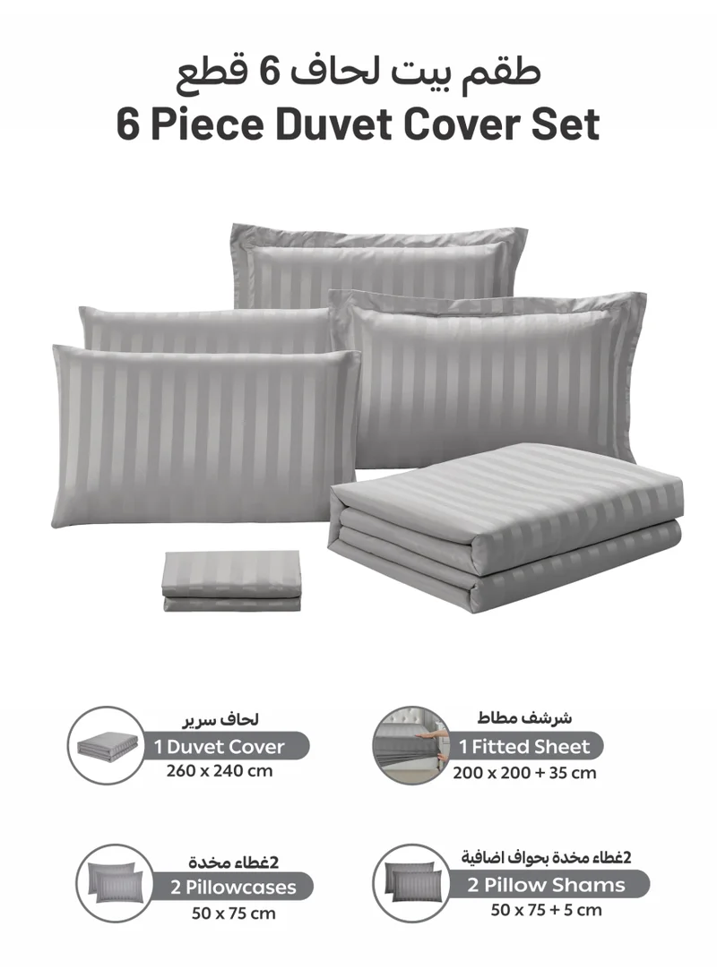 Donetella Wet Weather Hotel Striped Duvet Cover Set, Fits 200x200 cm Size Bed, 6-Pcs King Size Bedding Set, Brushed Microfiber Fabric, (Filler Not Included).  | Best Price UAE