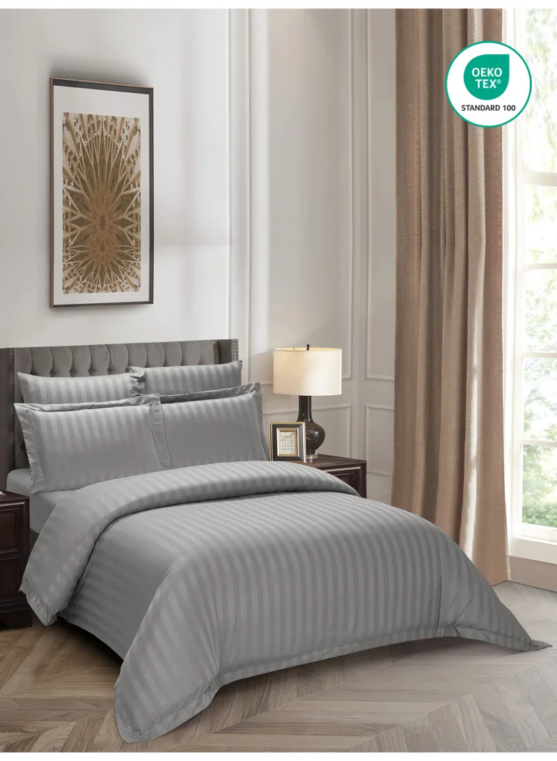 Donetella Wet Weather Hotel Striped Duvet Cover Set, Fits 200x200 cm Size Bed, 6-Pcs King Size Bedding Set, Brushed Microfiber Fabric, (Filler Not Included).  | Best Price UAE