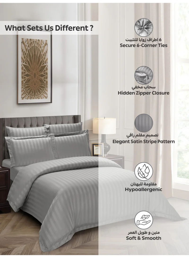 Donetella Wet Weather Hotel Striped Duvet Cover Set, Fits 200x200 cm Size Bed, 6-Pcs King Size Bedding Set, Brushed Microfiber Fabric, (Filler Not Included).  | Best Price UAE