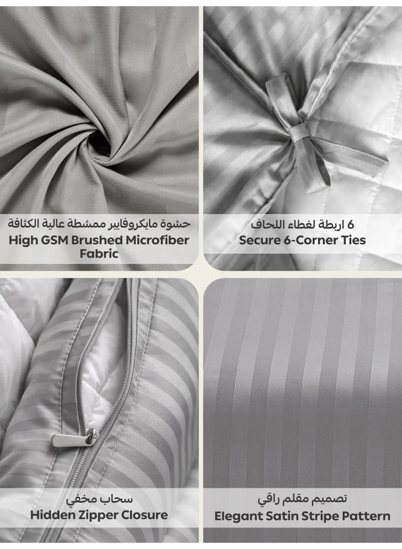 Donetella Wet Weather Hotel Striped Duvet Cover Set, Fits 200x200 cm Size Bed, 6-Pcs King Size Bedding Set, Brushed Microfiber Fabric, (Filler Not Included).  | Best Price UAE