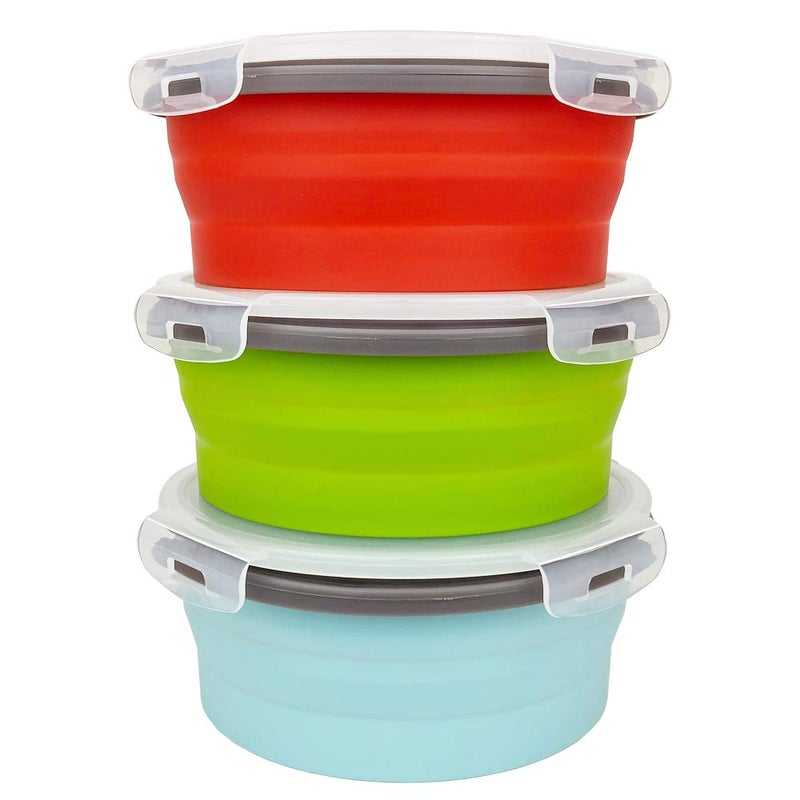 CARTINTS 1200ml Large Collapsible Food Containers Silicone Lunch Containers Silicone Leftover Food Containers  Ideal for Camping Travel  3Pack - Image 2