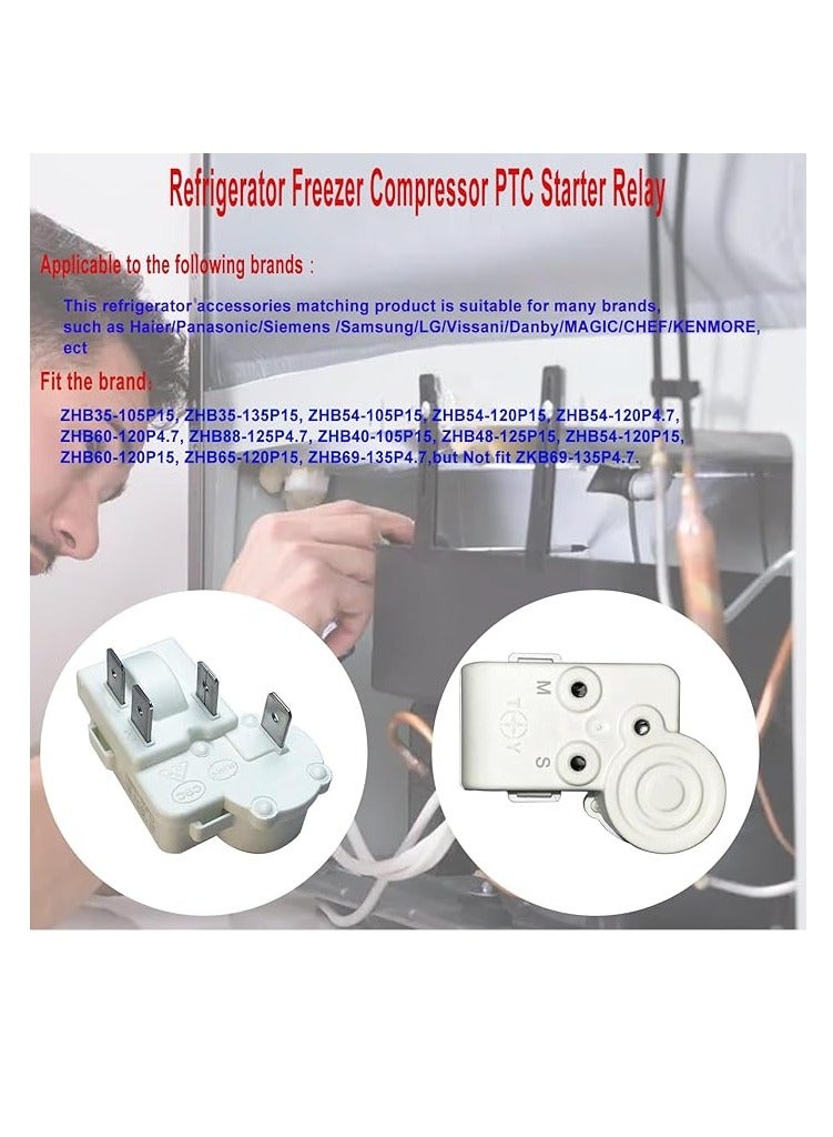 Generic Refrigerator Freezer Compressor PTC Starter Relay, 4 Pins Over Load Protector Accessories Compatible ZHB Series ZHB88-125P4.7 ZHB35-120P15 ZHB60-120P15 ZHB69-120P15 ZHB60-120P4.7  - Image 2