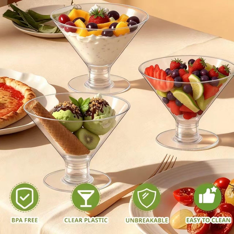 Meolibour 50 Pcs Disposable plastic Martini Glasses for Parties 5oz, Unbreakable Clear Cocktail Dessert Parfait Glasses, Mini Martini Cups for Wedding Party Bowl Wine Ice Cream - Image 5