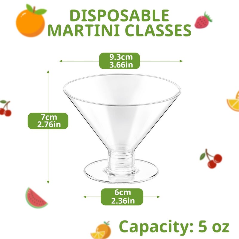 Meolibour 50 Pcs Disposable plastic Martini Glasses for Parties 5oz, Unbreakable Clear Cocktail Dessert Parfait Glasses, Mini Martini Cups for Wedding Party Bowl Wine Ice Cream - Image 2