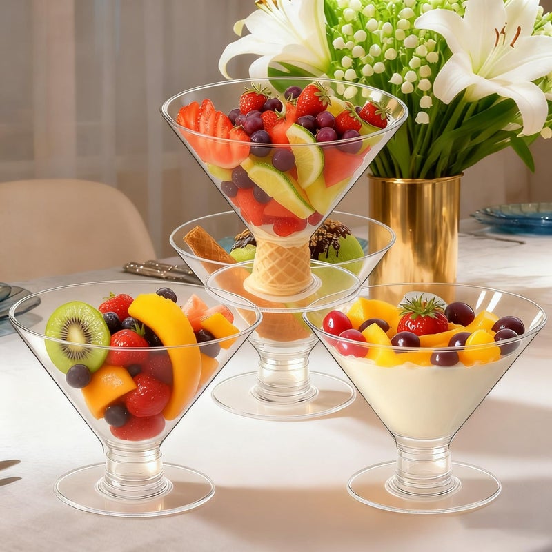 Meolibour 50 Pcs Disposable plastic Martini Glasses for Parties 5oz, Unbreakable Clear Cocktail Dessert Parfait Glasses, Mini Martini Cups for Wedding Party Bowl Wine Ice Cream - Image 4