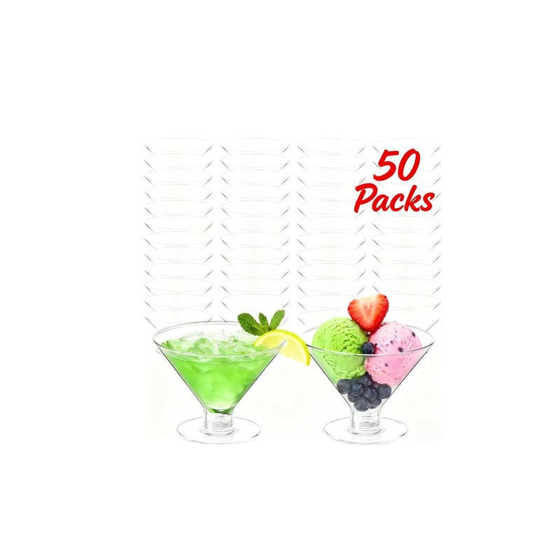 Meolibour 50 Pcs Disposable plastic Martini Glasses for Parties 5oz, Unbreakable Clear Cocktail Dessert Parfait Glasses, Mini Martini Cups for Wedding Party Bowl Wine Ice Cream - Image 1