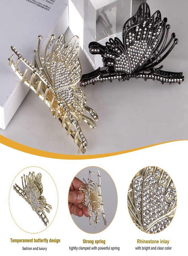 CROWN GUIDE Large Cute Butterfly Claw Clips for Women Girls Curly/Thick/Fine Hair, Big Rhinestone Hair Clips, Strong Hold Hair jumbo Jaw Clip Hair Styling Accessories - Image 3