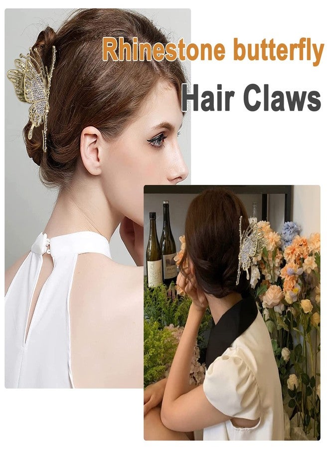 CROWN GUIDE Large Cute Butterfly Claw Clips for Women Girls Curly/Thick/Fine Hair, Big Rhinestone Hair Clips, Strong Hold Hair jumbo Jaw Clip Hair Styling Accessories - Image 2