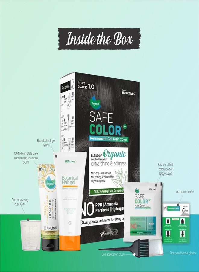 Vegetal Safe Color+ Permanent Gel Hair Colour, Soft Black 1.0, 190ml. (Pack of 2)- No Ammonia, No PPD, No Paraben - Image 5
