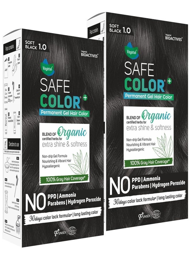 Vegetal Safe Color+ Permanent Gel Hair Colour, Soft Black 1.0, 190ml. (Pack of 2)- No Ammonia, No PPD, No Paraben - Image 1