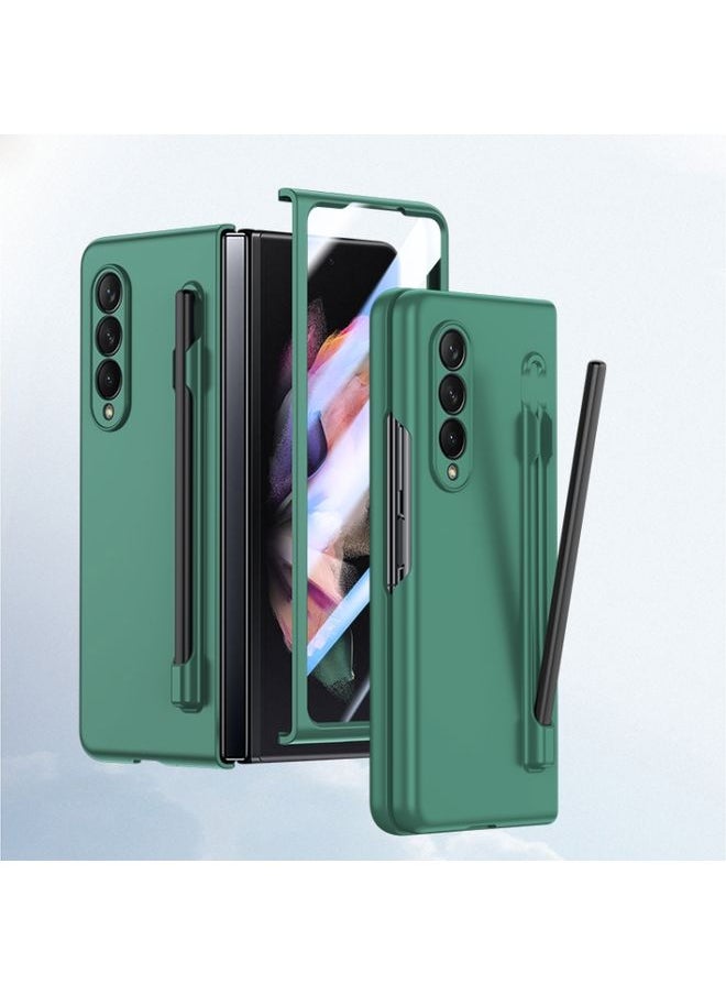 Generic Case Cover For Samsung Galaxy Z Fold 3 Integrated Skin Feel PC Phone Case with Pen / Pen Box Green 