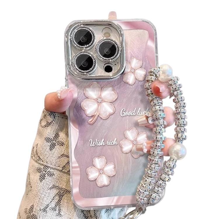 غطاء واقي | Feather Gauze | PC | نقش البرسيم ذو الأربع أوراق | حبل تعليق | لـ iPhone 14 / 14 Plus / 14 Pro / 14 Pro Max - Image 3