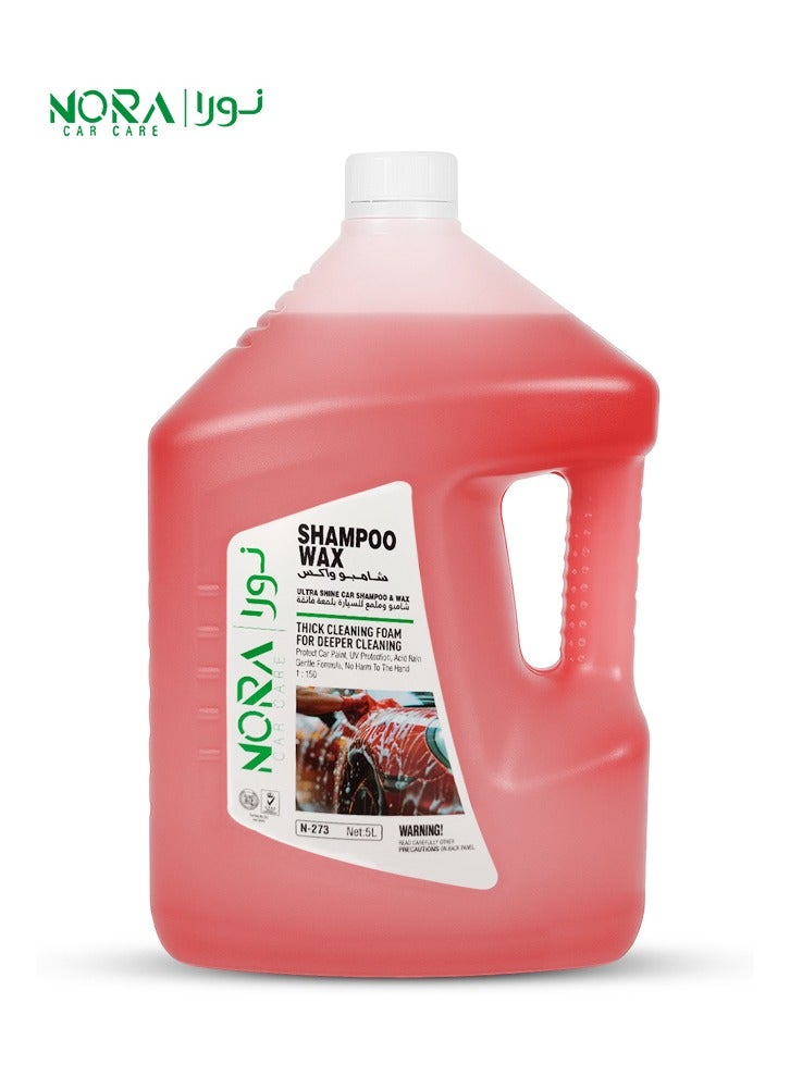 NORA Car Care Shampoo Wax 5L High Foam Car Wash Shampoo with Wax, Thick Cleaning Foam, UV Protection, Scratch-Free Formula, Lemon Fragrance, Biodegradable, Safe for Paint, Plastic, Vinyl & Tyres, N-273 - Image 1