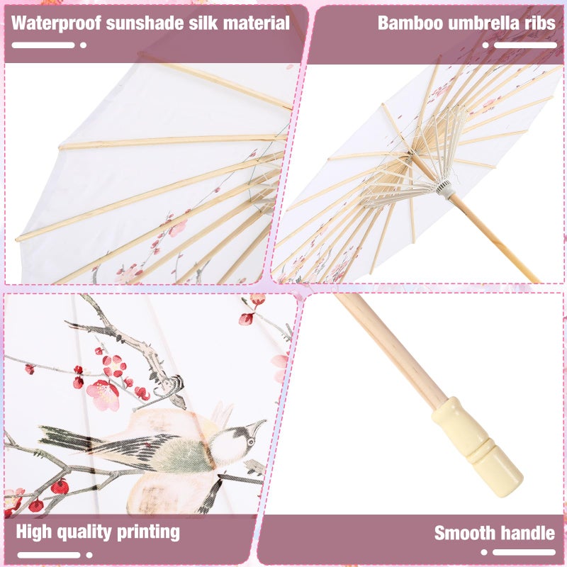 Shinylin 12 Pcs Chinese Oiled Paper Umbrella for Weddings 32 Inch Bamboo Silk Chinese Japanese Parasol Flower Art Dance Umbrella for Bridal Showers Favor Photography Costumes Props(Rose Red,Vibrant) - Image 4