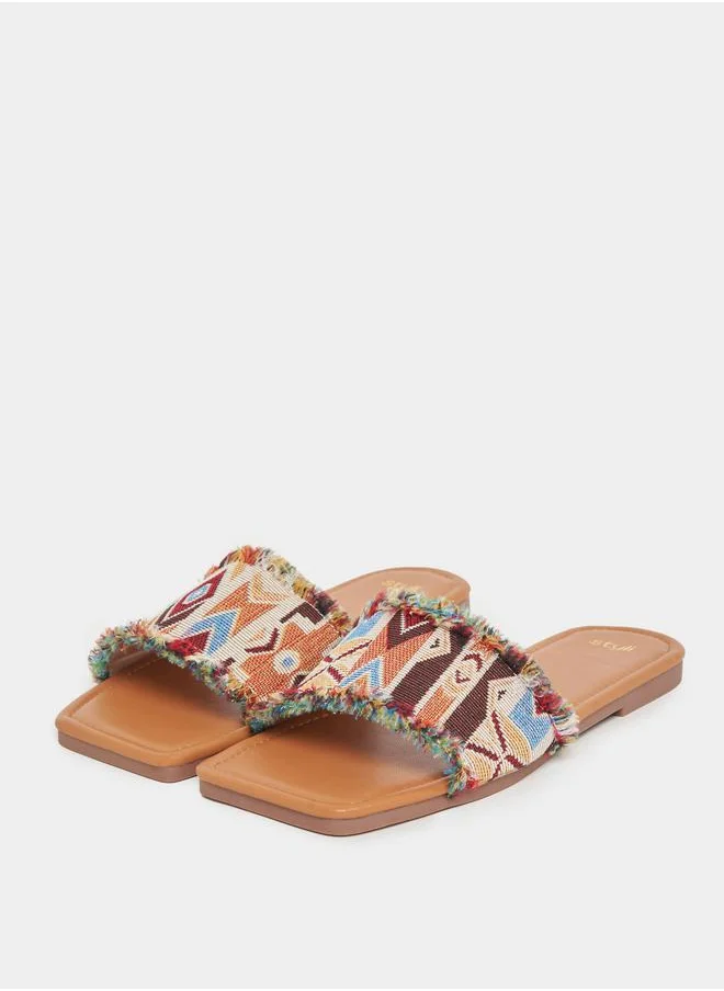 Styli Patterned Strap Flat Sandals