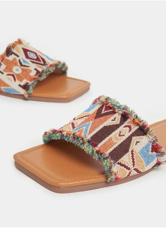 Styli Patterned Strap Flat Sandals
