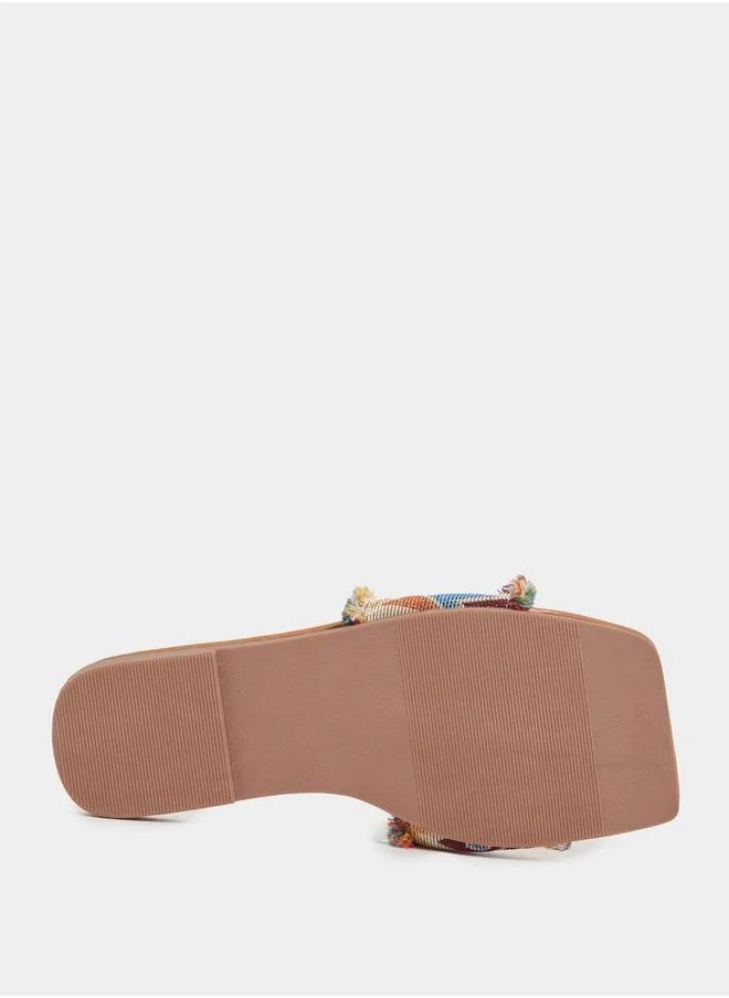 Styli Patterned Strap Flat Sandals
