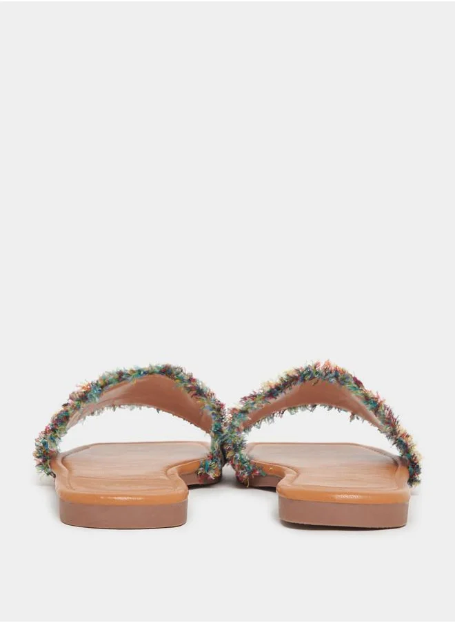 Styli Patterned Strap Flat Sandals