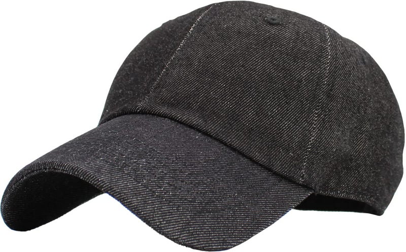 KBETHOS® Classic Cotton Adjustable Low Crown Cotton Baseball Cap, Black Denim - Image 1