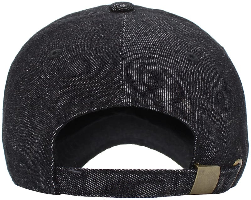 KBETHOS® Classic Cotton Adjustable Low Crown Cotton Baseball Cap, Black Denim - Image 3