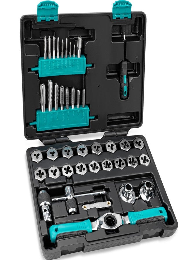 Bestwork 42-Piece Metric Tap and Die Set with Comfortable Ratcheting Tap Handle for Internal and External Threading - Image 1