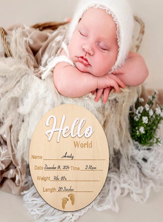 Lemicin Baby Birth Announcement Sign 5.9 Inch Hello World Newborn Name Wooden Plate for Hospital Nursery Birth Announcement Nursery Nursing Room New Boy Girl Name Sign Birth Announcement Sign for Hospital - Image 3
