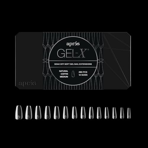 APRÉS Apres Gel-X® Coffin Box of Nail Tips | 280 Gel-X Tips, Soft Tips, 14 Sizes 00-9 | Half-sizes Included (Natural Coffin Medium, 280 Count) - Image 1