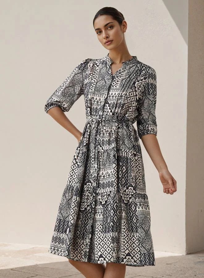 Splash FAV Printed Midi Women Dress with Pintuck Detail Viscose