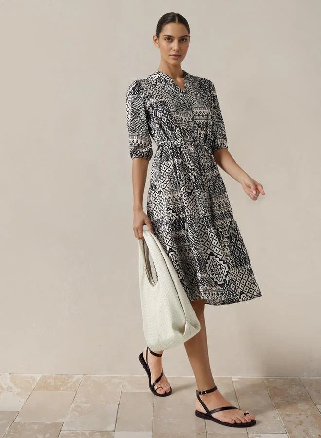 Splash FAV Printed Midi Women Dress with Pintuck Detail Viscose