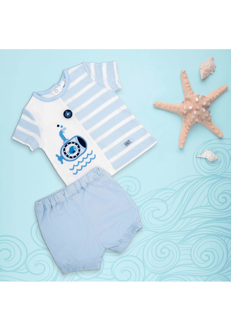 MOON 100% Cotton T-Shirt and Shorts 0-3M Blue - Little Submarine - Image 5