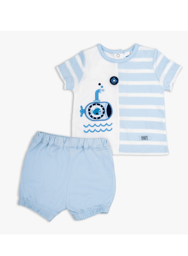 MOON 100% Cotton T-Shirt and Shorts 0-3M Blue - Little Submarine - Image 1