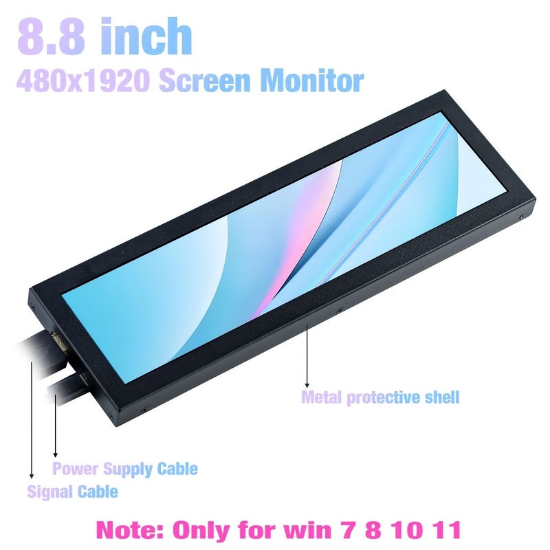 شاشة LCD طويلة الشكل 1920×480 بوصة 8.8 بوصة لوحة تشغيل الشاشة عرض فرعي AIDA64 - Image 4