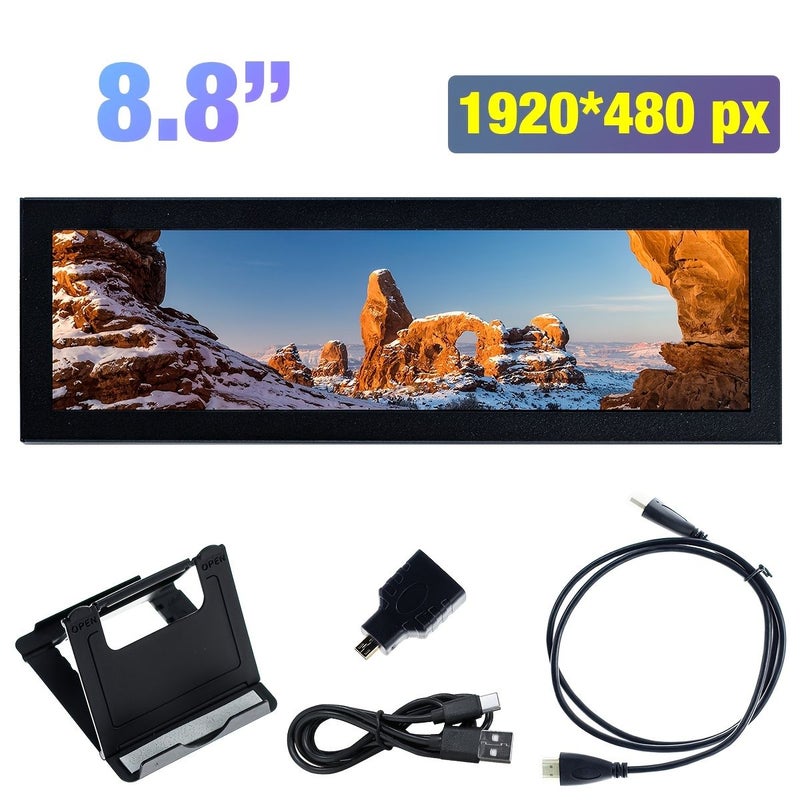 شاشة LCD طويلة الشكل 1920×480 بوصة 8.8 بوصة لوحة تشغيل الشاشة عرض فرعي AIDA64 - Image 1