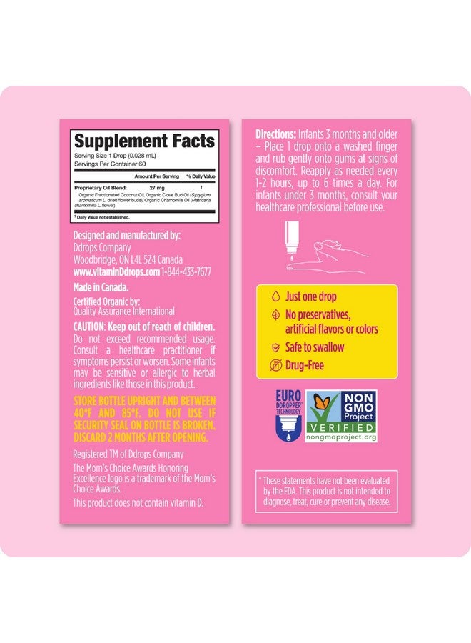 Ddrops Baby Organic Teething Relief Liquid, Calms and Soothes Baby's Tender Gums Naturally, Easy-to-Use Drop Format, 3 Months +, 60 Drops - Image 2