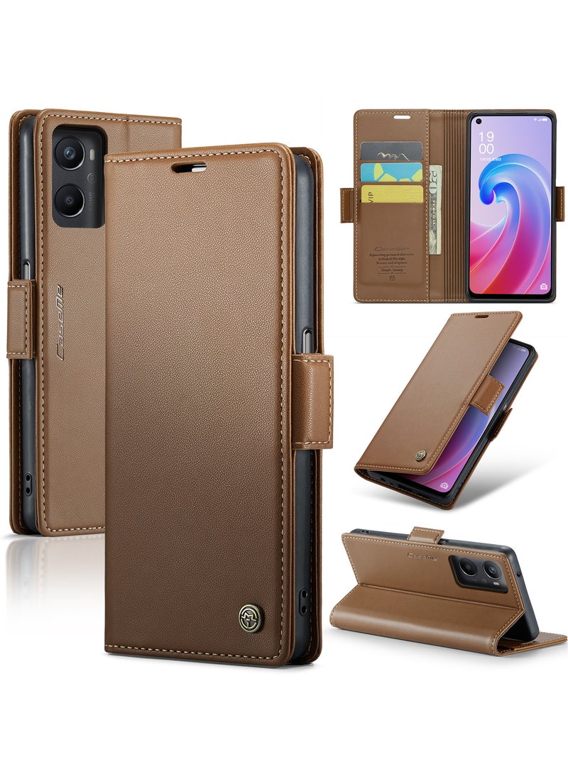 CaseMe Phone Case Luxury PU Leather Design Anti Fingerprint 023 Flip Cover Card Slot Holder Cover For OPPO A76 4G/ REALME 9i 4G / Oppo  A36 4G/ A96 4G  (Brown) - Image 1