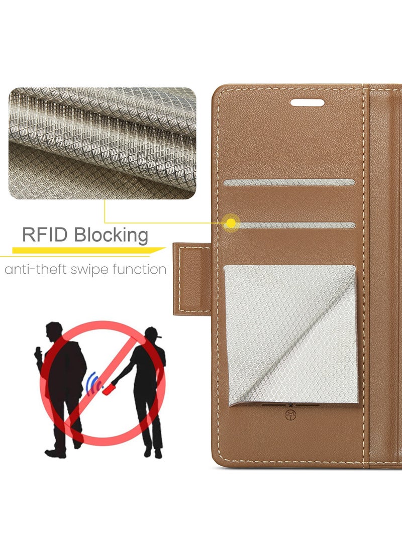 CaseMe Phone Case Luxury PU Leather Design Anti Fingerprint 023 Flip Cover Card Slot Holder Cover For OPPO A76 4G/ REALME 9i 4G / Oppo  A36 4G/ A96 4G  (Brown) - Image 3